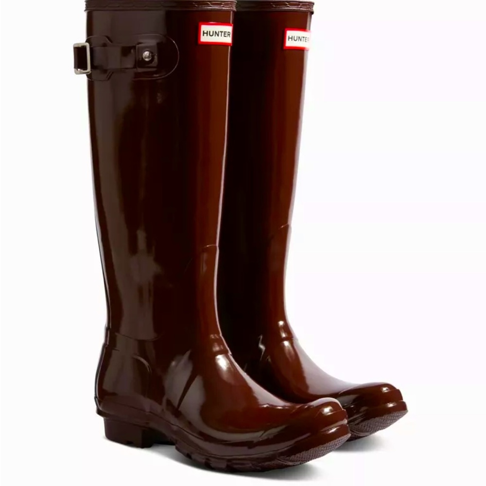 Brand New - Original Hunter Tall Gloss Rubber Wellington Boots in BROWN